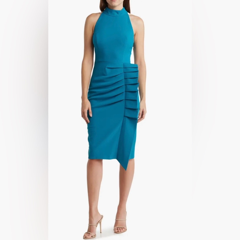 Eliza J Blue Ruched Asymmetrical Cocktail Dress
